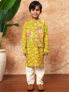 Readiprint Boys Floral Printed Regular Pure Cotton Kurta With Pyjama