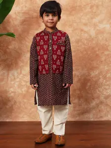 Readiprint Boys Floral Printed Pure Cotton Straight Kurta With Pyjama