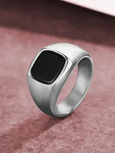 Peora Sliver-Plated Stainless Steel Stone-Studded Finger Ring