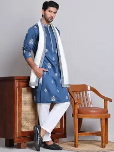 Jompers Floral Embroidered Sequinned Silk Cotton Straight Kurta with Pyjamas & Dupatta