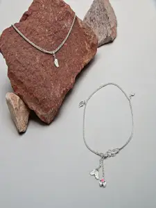 Paavni Set Of 2 92.5 Sterling Silver-Plated Anklets