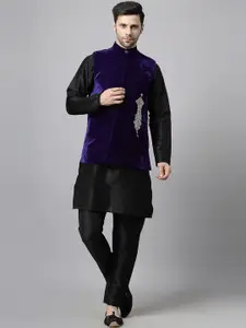 Utsav Fashion Mandarin Collar Straight Kurta With Trousers & Nehru jacket