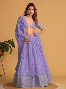 Ethnic Yard Embroidered Georgette Semi-Stitched Lehenga & Unstitched Blouse & Dupatta