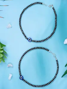 GLYTERS Silver Rhodium-Plated Anklets