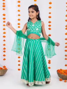MASTARANG Girls Brocade Floral Lehenga Set