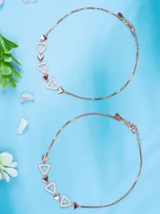 GLYTERS Rose Gold Plated Silver Stones Studed Anklet