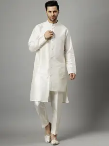 Utsav Fashion Band Collar Straight Kurta With Trousers & Waistcoat
