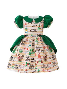 StyleCast x Revolte Girls Graphic Printed Puff Sleeve Fit & Flare Dress