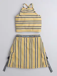 taffykids Girls Striped Halter Neck Top With Skirt