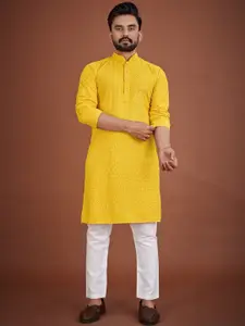 CHARLOTTE GRACIOUS Mandarin Collar Floral Embellished Chikankari Kurta