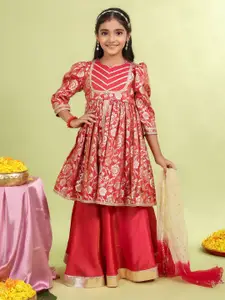 MASTARANG Girls Brocade Floral Printed Lehenga & Blouse With Dupatta