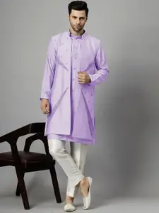 Utsav Fashion Floral Embroidered Dupion Silk Kurta With Trousers & Long Jacket
