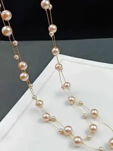 Peora Gold-Plated Pearls Beaded Three Layered Necklace