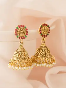 aadita Gold Plated Stone Studded Dome Shaped Jhumkas