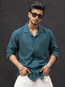 Powerlook Men Cuban Collar Textured Casual Shirt