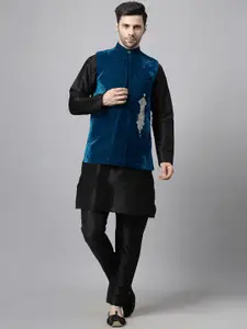 Utsav Fashion Mandarin Collar Straight Kurta With Trousers & Nehru jacket