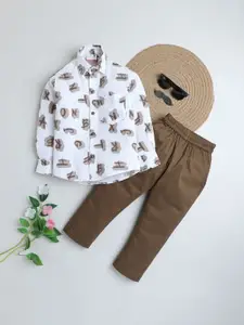 BAATCHEET Boys Printed Shirt Collar Long Sleeves Pure Cotton Shirt With Trouser