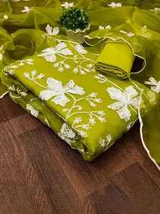 JULEE Floral Embroidered Organza Unstitched Dress Material