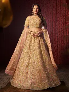 Fusionic Embroidered Sequinned Semi-Stitched Lehenga & Unstitched Blouse With Dupatta