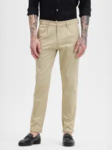 Snitch Men Smart Slim Fit Pleated Chinos Trousers