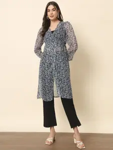 BAESD Floral Printed Longline Tie-Up Shrug