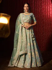 Fusionic Designer Zarkan Organza Semi-Stitched Lehenga & Unstitched Blouse With Dupatta