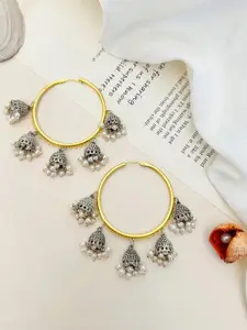 ABDESIGNS Gold-Plated Stone Studded Dome Shaped Hoop Earrings