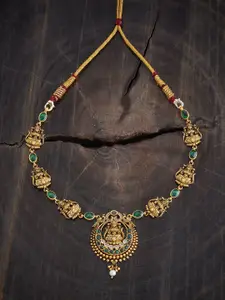 Kushal's Fashion Jewellery 92.5 Pure Silver Gold-Plated Temple Necklace