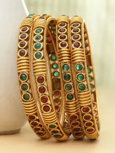 PANASH- Set Of 4 24 CT Gold-Plated Handcrafted Antique Bangles