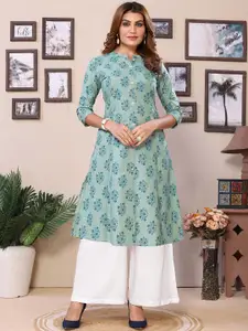 Rangita Floral Printed Mandarin Collar Cotton Straight Kurta