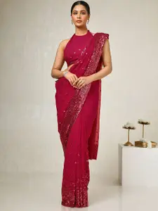 Soch Embellished Sequinned Pure Georgette Heavy Work Saree