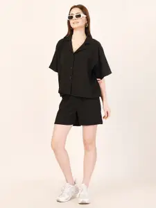 DressBerry Brown Short Sleeves Shirt With Shorts