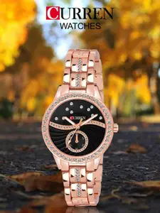 Curren Women Brass Embellished Stainless Steel Straps Analogue Watch CR-1342-RS-Black