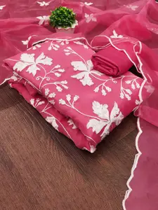 APNISHA Floral Embroidered Thread Work Organza Unstitched Dress Material