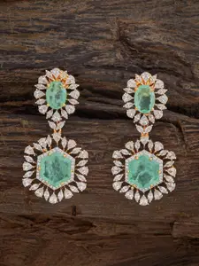 Kushal's Fashion Jewellery Rhodium-Plated Zircon Studded Geometric Drop Earrings