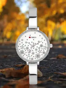 Curren Women Embellished Dial & Stainless Steel Straps Analogue Watch CR-1842-Silver-F-W