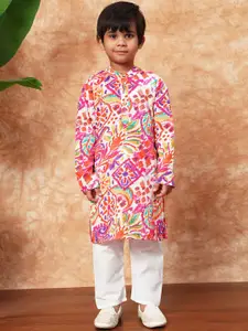 Readiprint Boys Printed Mandarin Collar Pure Cotton Straight Kurta With Pyjamas