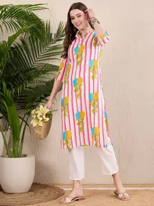 Anouk Women Floral Printed Mandarin Collar Cotton Straight Kurta