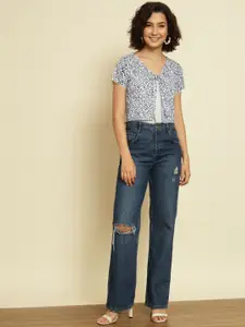 BAESD Printed Croped Tie-Up Cotton Shrug