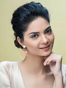 Nilu's Collection Brass-Plated Beaded Contemporary Antique Drop Earrings