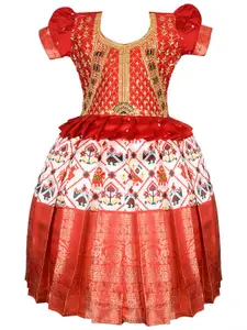 AMIRTHA FASHION Girls Embroidered Kalamkari Ready to Wear Lehenga