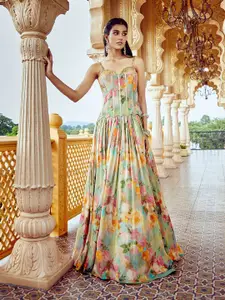 Alaya Advani Floral Printed Shoulder Straps Tissue Lehenga With Blouse