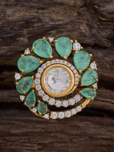 Kushal's Fashion Jewellery Embellished Bridal Gold-Plated Kundan- Adjustable Finger Ring