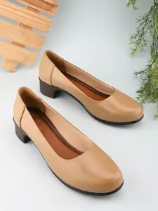 pelle albero Women Leather Textured Block Heel Pumps