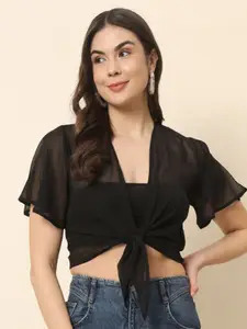 BAESD Crop Sheer Tie-Up Shrug