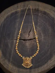 Kushal's Fashion Jewellery Gold-Plated Stone Studded & Beaded Antique Necklace