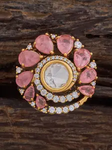 Kushal's Fashion Jewellery Embellished Bridal Gold-Plated Kundan- Adjustable Finger Ring