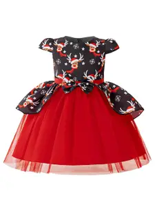 StyleCast x Revolte Girls Printed Bows Detailed Fit and Flare Dress
