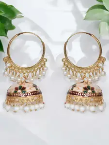 Nilu's Collection Brass Plated Pearls Studded Spherical Shaped Jhumkas