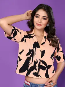 vj fashion Women Cuban Collar Floral Printed Relaxed Fit Casual Shirt
